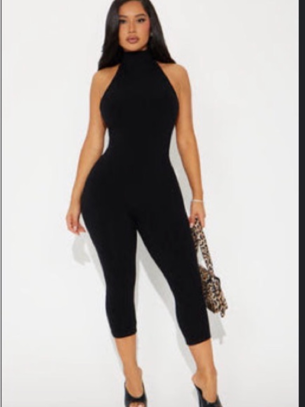 Fashion Nova Black Sleeveless High-Neck Cropped Jumpsuit